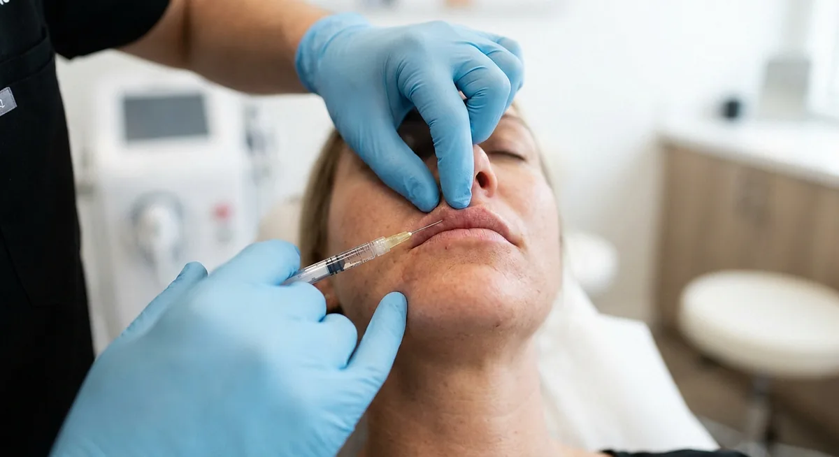Aplicação de preenchimento facial com ácido hialurônico